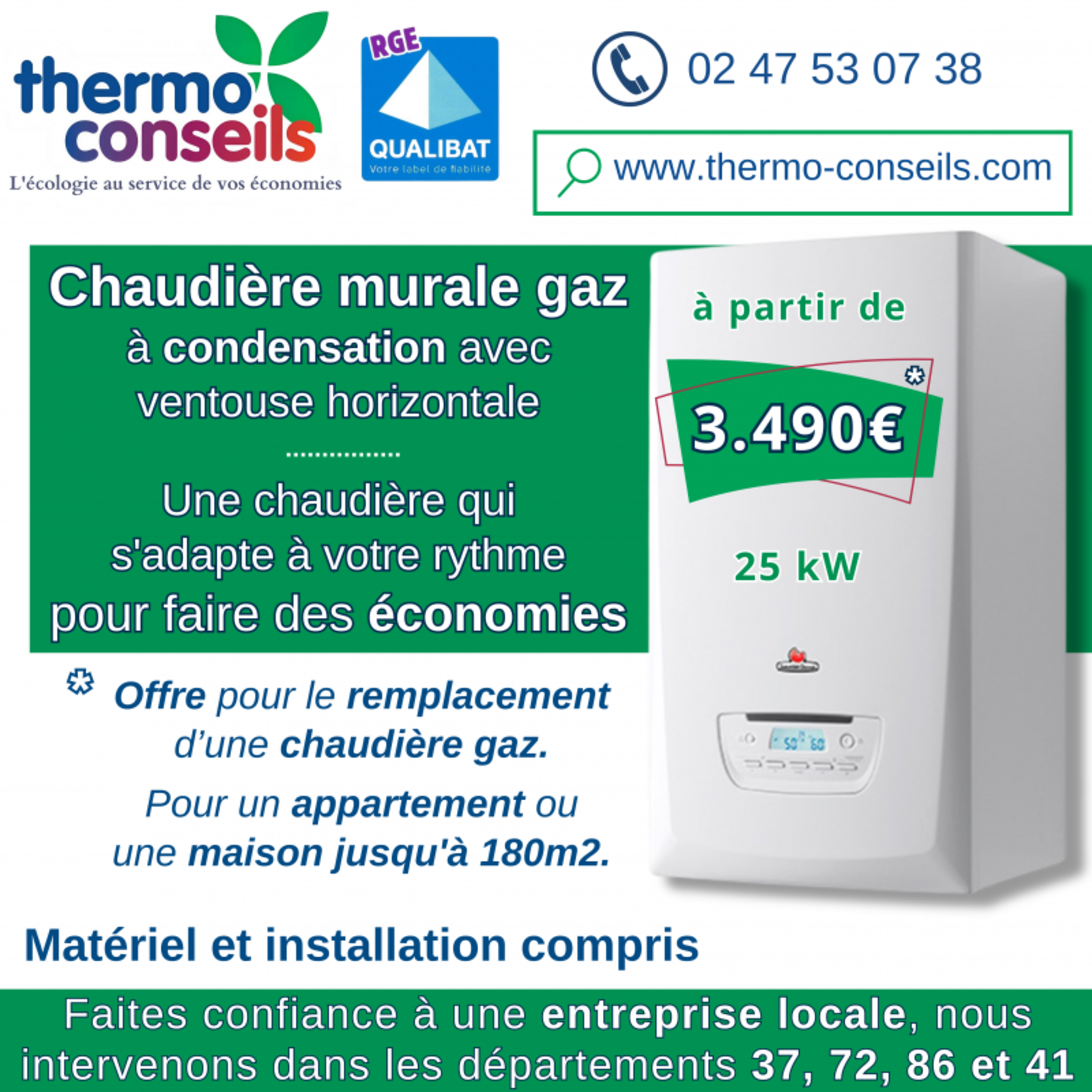Offre chaudière gaz à condensation à partir de 3490 €
